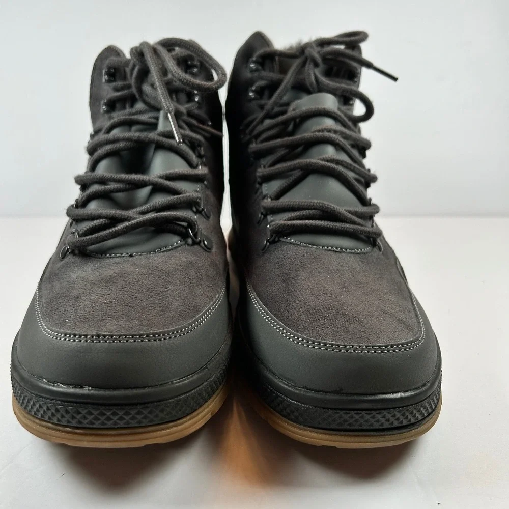Wondamo Men Grey Suede Leather Winter Snow Boots Lace Up Fur Lined Size 43 US 10